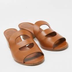 Hermes Brown Leather Mona Slide Sandals Size 40.5