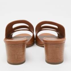 Hermes Brown Leather Mona Slide Sandals Size 40.5