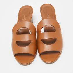 Hermes Brown Leather Mona Slide Sandals Size 40.5