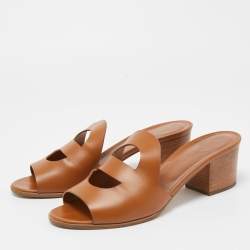 Hermes Brown Leather Mona Slide Sandals Size 40.5