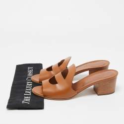 Hermes Brown Leather Mona Slide Sandals Size 40.5