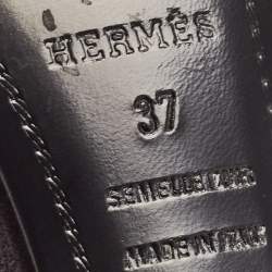 Pre Owned Hermes Black/Silver Suede and Glitter Premiere 70 Ankle Strap Sandals Size 37