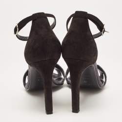 Pre Owned Hermes Black/Silver Suede and Glitter Premiere 70 Ankle Strap Sandals Size 37