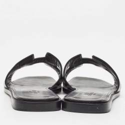 Hermes Black Patent Leather Oran Flat Slides Size 40.5
