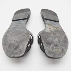 Hermes Black Patent Leather Oran Flat Slides Size 40.5