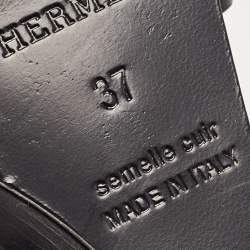 Hermes Black Leather Legend Wedge Ankle Strap Sandals Size 37