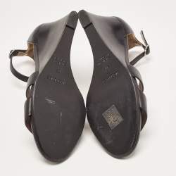 Hermes Black Leather Legend Wedge Ankle Strap Sandals Size 37