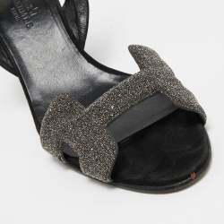 Hermes Black/Silver Glitter and Suede Night Sandals Size 38.5