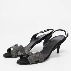 Hermes Black/Silver Glitter and Suede Night Sandals Size 38.5