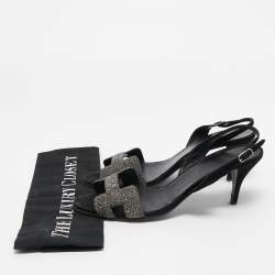 Hermes Black/Silver Glitter and Suede Night Sandals Size 38.5