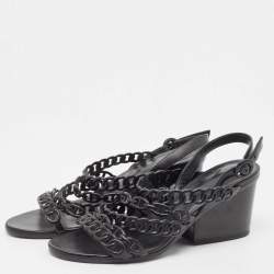 Pre Owned Hermes Black Leather Romanza Slingback Sandals Size 38