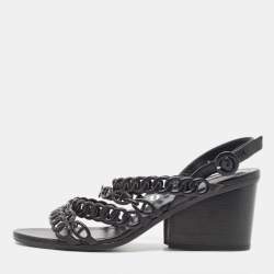 Pre Owned Hermes Black Leather Romanza Slingback Sandals Size 38