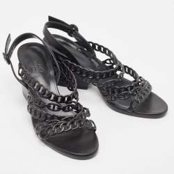 Pre Owned Hermes Black Leather Romanza Slingback Sandals Size 38