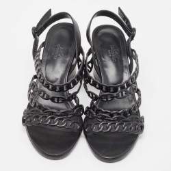 Pre Owned Hermes Black Leather Romanza Slingback Sandals Size 38