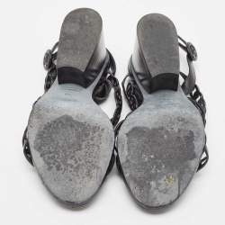 Pre Owned Hermes Black Leather Romanza Slingback Sandals Size 38