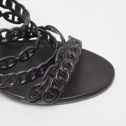 Pre Owned Hermes Black Leather Romanza Slingback Sandals Size 38