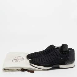 Pre Owned Hermes Black Leather and Fabric Oxygene Sneakers Size 37.5