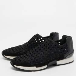 Pre Owned Hermes Black Leather and Fabric Oxygene Sneakers Size 37.5