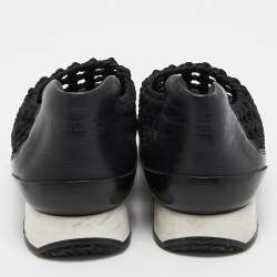 Pre Owned Hermes Black Leather and Fabric Oxygene Sneakers Size 37.5