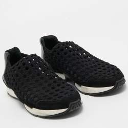 Pre Owned Hermes Black Leather and Fabric Oxygene Sneakers Size 37.5