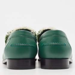 Hermes Green/Beige Leather and Canvas Destin Loafers Size 39
