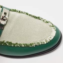 Hermes Green/Beige Leather and Canvas Destin Loafers Size 39
