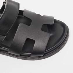 Hermes Black Leather Chypre Slide Flats Size 37