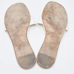 Hermes White Leather Lisboa Flat Slides Size 37