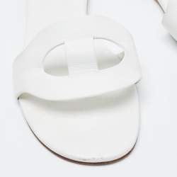 Hermes White Leather Lisboa Flat Slides Size 37