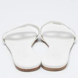 Hermes White Leather Lisboa Flat Slides Size 37