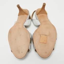 مملوكة مسبقًا Hermes Silver Leather Night Slingback Sandals Size 37
