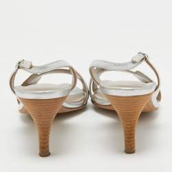 مملوكة مسبقًا Hermes Silver Leather Night Slingback Sandals Size 37