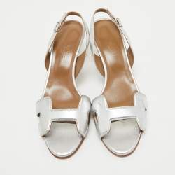 مملوكة مسبقًا Hermes Silver Leather Night Slingback Sandals Size 37