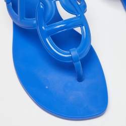Pre Owned Hermes Blue Rubber Egerie Thong Flat Slides Size 38