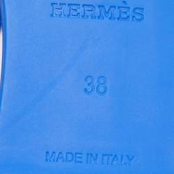 Pre Owned Hermes Blue Rubber Egerie Thong Flat Slides Size 38