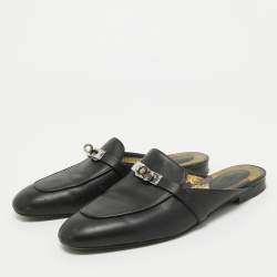 Hermes Black Leather Oz Mules Size 40