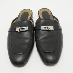 Hermes Black Leather Oz Mules Size 40