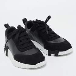 Pre Owned Hermes Black Suede and Leather Bouncing Sneakers Size 37.5