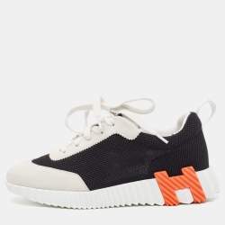 Hermes Grey/Black Suede and Mesh Bouncing Sneakers Size 36