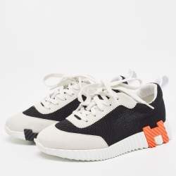 Hermes Grey/Black Suede and Mesh Bouncing Sneakers Size 36