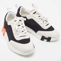 Hermes Grey/Black Suede and Mesh Bouncing Sneakers Size 36