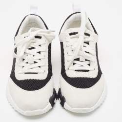Hermes Grey/Black Suede and Mesh Bouncing Sneakers Size 36
