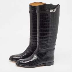 Hermes Black Crocodile Riding Boots Size 39
