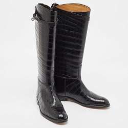 Hermes Black Crocodile Riding Boots Size 39