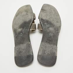 Hermes Brown Suede and Glitter Oran Flat Slides Size 41 