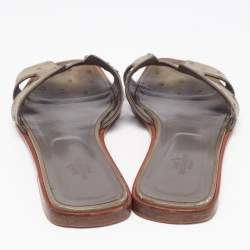 Hermes Green Ostrich Leather Oran Sandals Size 40.5