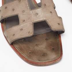Hermes Green Ostrich Leather Oran Sandals Size 40.5