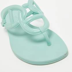 Hermes Mint Green Rubber Egerie Thong Flat Slides Size 36