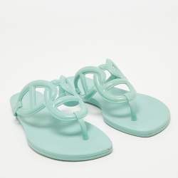 Hermes Mint Green Rubber Egerie Thong Flat Slides Size 36