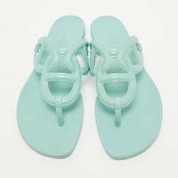 Hermes Mint Green Rubber Egerie Thong Flat Slides Size 36